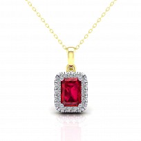 9ct Y/G CZ Cluster Pendant With  Ruby Stone Centre