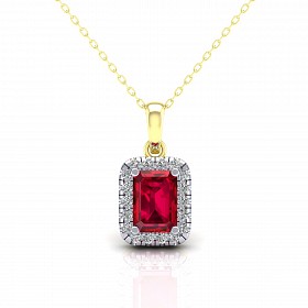 9ct Y/G CZ Cluster Pendant With  Ruby Stone Centre