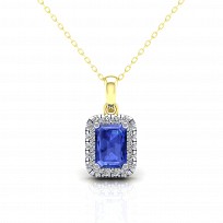 9ct Y/G CZ Cluster Pendant With Sapphire Stone Centre