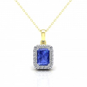 9ct Y/G CZ Cluster Pendant With Sapphire Stone Centre