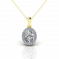 9ct Y/G CZ Cluster Pendant With A Oval Stone Centre