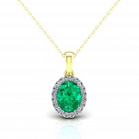 9ct Y/G CZ Cluster Pendant With A Oval Emerald Stone Centre