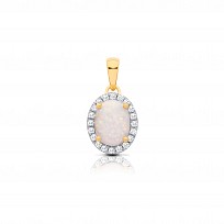 9CT Y/G CZ Cluster Pendant With A Oval White Opal Centre