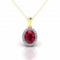 9CT Y/G CZ Cluster Pendant With A Oval Ruby  Stone Centre