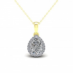9CT Y/G CZ Cluster Pendant With A Pear Shape Centre