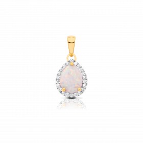 9CT Y/G CZ Cluster Pendant With Opal Pear Shape Centre