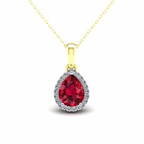 9CT Y/G CZ Cluster Pendant With Ruby Pear Shape Centre