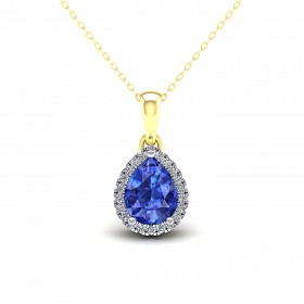 9CT Y/G CZ Cluster Pendant With Sapphire Pear Shape Centre