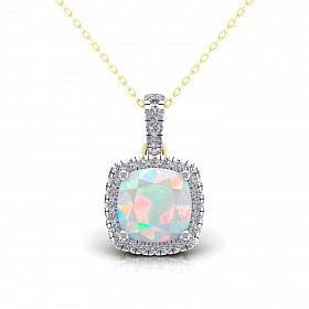 9CT Y/G CZ Cluster Pendant With Round White Opal Centre