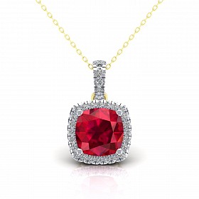 9CT Y/G CZ Cluster Pendant With A Round Ruby  Stone Centre