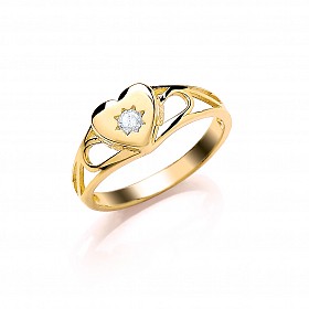 9ct Yellow Gold Heart Signet w/single CZ Kids Ring