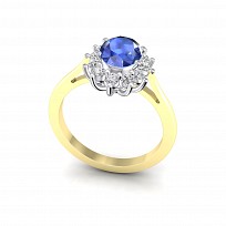 9ct Yellow Gold Plated White & Sapphire Cubic Zirconia Ring