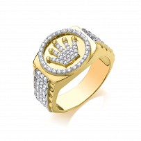 9ct Gold CZ Gents Rolex Style Crown Ring