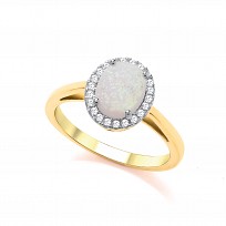 9ct Y/G Rhodium Plated White & Opal Cubic Zirconia Ring