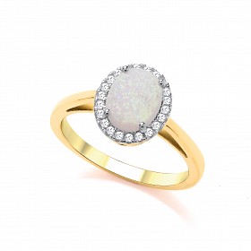 9ct Y/G Rhodium Plated White & Opal Cubic Zirconia Ring