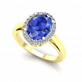 9ct Y/G  Rhodium Plated White & Sapphire Cubic Zirconia Ring