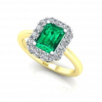 9ct Y/G Rhodium  Plated White & Emerald Cubic Zirconia Ring
