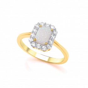 9ct Y/G Rhodium Plated White & Opal Cubic Zirconia Ring