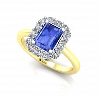 9ct Y/G  Rhodium Plated White & Sapphire Cubic Zirconia Ring
