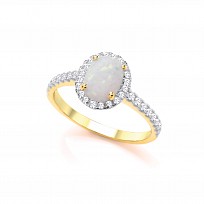 9ct Y/G Rhodium Plated White & Opal Cubic Zirconia Ring