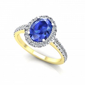 9ct Y/G  Rhodium Plated White & Sapphire Cubic Zirconia Ring