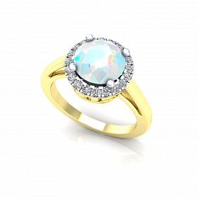 9ct Y/G Rhodium Plated White & Opal Cubic Zirconia Ring
