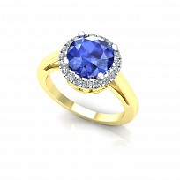 9ct Y/G  Rhodium Plated White & Sapphire Cubic Zirconia Ring