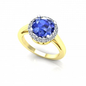 9ct Y/G  Rhodium Plated White & Sapphire Cubic Zirconia Ring