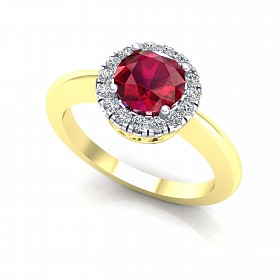 9ct Y/G Plated White & Ruby Cubic Zirconia Ring