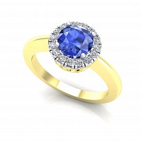 9ct Y/G  Rhodium Plated White & Sapphire Cubic Zirconia Ring