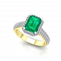 9ct Y/G Rhodium  Plated White & Emerald Cubic Zirconia Ring