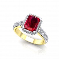 9ct Y/G Plated White & Ruby Cubic Zirconia Ring