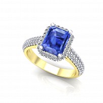 9ct Y/G  Rhodium Plated White & Sapphire Cubic Zirconia Ring