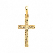 9ct Cross Yellow Gold Cross with Engraved Pattern