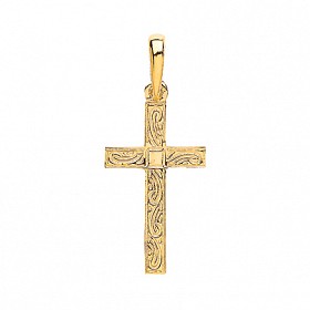 9ct Cross Yellow Gold Cross with Engraved Pattern