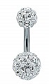 925 Sterling Silver 6mm & 8mm Ball Clear Crystal Navel Bar