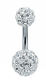 925 Sterling Silver 6mm & 8mm Ball Clear Crystal Navel Bar