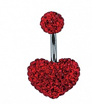 Heart Shaped Red Crystal Navel Bar with Stainless Steel Banana Pin