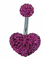 Heart Shaped Fuchsia Crystal Navel Bar with Stainless Steel Banana Pin