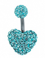 Heart Shaped Aqua Crystal Navel Bar with Stainless Steel Banana Pin