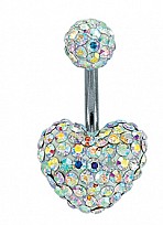 Heart Shaped Multicoloured Crystal Navel Bar with Stainless Steel Banana Pin