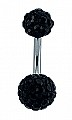 925 Sterling Silver 6mm & 8mm Ball Black Crystal Navel Bar