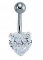 925 Sterling Silver Heart CZ Navel Bar with Stainless Steel Banana Pin