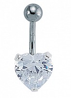 925 Sterling Silver Heart CZ Navel Bar with Stainless Steel Banana Pin