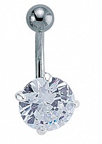 925 Sterling Silver 10mm CZ Navel Bar with Stainless Steel Banana Pin