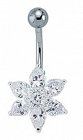 925 Sterling Silver CZ Flower Naval Bar with Stainless Steel Banana Pin