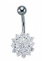 925 Sterling Silver CZ Cluster Naval Bar with Stainless Steel Banana Pin