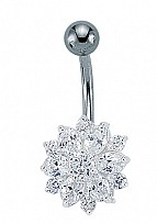 925 Sterling Silver CZ Cluster Naval Bar with Stainless Steel Banana Pin