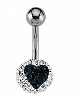 Black and White Heart Style Crystal 9mm Ball Navel Bar with Stainless Steel Banana Pin