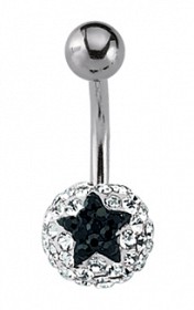 Black and White Crystal 8mm Ball Navel Bar with Stainless Steel Banana Pin